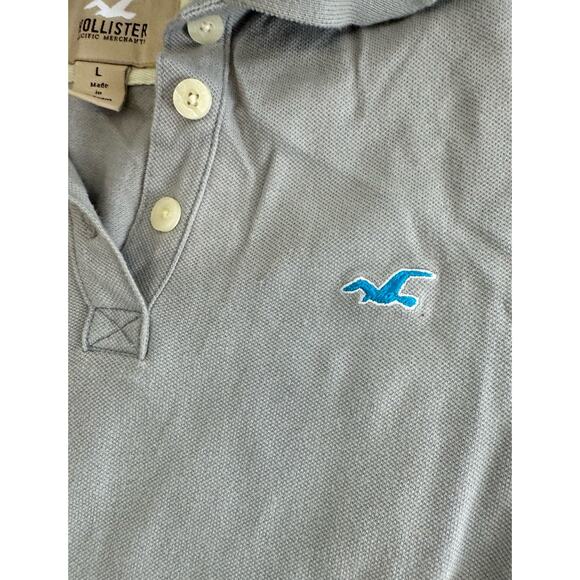 Vtg Y2K Hollister Logo Gray Polo Top Tee Bella Swan Grunge SZ Large - Picture 2 of 5